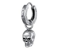 Kuzzoi Herren-Ohrring Creole (12mm) rund mit Totenkopf Anhänger für den Mann, 1 Stück Ohrhänger aus 925 Sterling Silber oxidiert, Biker Skull Schmuck