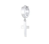 Kuzzoi Herren-Ohrring Creole Kreuz, Single Scharnier Creole (13mm) rund, Ohrring für Männer mit Kreuz, 1 Stück Creolen Ohrhänger aus 925 Sterling Silber, hochwertiger Hoop Ohrring für Männer