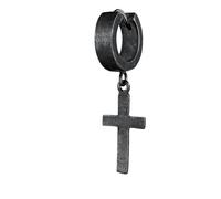 Kuzzoi Herren-Ohrring Creole mit Kreuz aus 925 Sterling Silber oxidiert Single Scharnier Creole (13mm) rund für Männer 1 Stück hochwertiger Ohrhänger