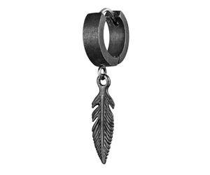 Kuzzoi Herren-Ohrring Creole rund für Männer 1 Stück Scharniercreole (13mm) mit Feder Anhänger im Boho Style aus 925 Sterling Silber