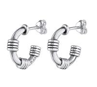 Kuzzoi Herren-Ohrringe Creolen aus 925 Sterling Silber Vintage Look 1 Paar Ohrstecker (15mm) Ohrhänger rund für Männer oxidiert