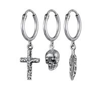Kuzzoi Ohrringe Creolen Set Kreuz Totenkopf Feder 925 Silber, silber Silber