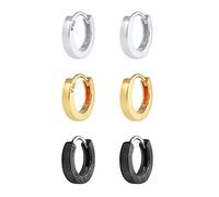 Kuzzoi Herren-Ohrringe Creolen Set rund, 3 Paar Ohrhänger poliert-gebürstet, Tri-Color Ohrringe für Männer, Basic Creolen aus 925 Sterling Silber, Hoop Ohrring-set Farbe: vergoldet, silber, oxidiert