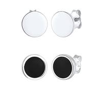 Kuzzoi Herren-Ohrringe Ohrstecker Set Rund (8 mm) poliert, Herren Stecker mit Emaille schwarz aus 925 Sterling Silber, Hochwertiges Ohrring-Set für Männer, 0305361722