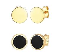 Kuzzoi Herren-Ohrringe Ohrstecker Set Rund (8 mm) vergoldet, Herren Stecker mit Emaille schwarz aus 925 Sterling Silber, Goldenes Ohrring-Set für Männer, 0305151722
