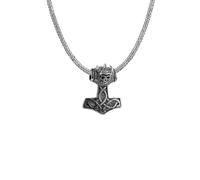 Kuzzoi Herren Silber-Halskette mit großem Thors-Hammer Anhänger, 925er Sterling Silber oxidiert, Länge 50cm, Königskette Herrenkette mit Anhänger