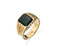 Kuzzoi Herren Siegelring 925 Silber vergoldet mit grünem Quarz Edelstein | Ring für den Mann im Vintage Design Ringgröße 60 - 66