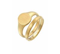 Kuzzoi Herrenringe, Siegelring (12 mm) und Klassischer Bandring (3 mm) breit in 925 Sterling Silber vergoldet, 2 Goldene Silberringe für Männer, Ring Set Herren, Ringgröße 60, 0604532721_60