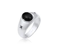 Kuzzoi Siegelring Herrenring oval mit Onyx Schwarz, massiv 9 mm breit in 925 Sterling Silber, Silberring mit Logo schwarz oxidiert, Ring für Männer in der Ringgröße 60, 0602932120_60