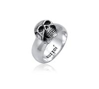 Kuzzoi Totenkopf Herrenring, massiv 10 mm breit in 925 Sterling Silber, schwarz oxidiert mit Gravur, Ring für Männer in der Ringgröße 60 - 66, 0601662919