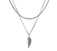 Kuzzoi Herren Silber-Halskette im Layer Look mit Flügel Anhänger (9 mm), Halskette für den Mann in 925 Sterling Silber oxidiert, Layer Kette mit Anhänger Boho-Style