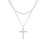 Kuzzoi Herren Silber-Halskette im Layer Look mit Kreuz Anhänger (30 mm), Halskette für den Mann in 925 Sterling Silber poliert, Layer Kette mit Anhänger im zeitlosen Design, Länge 50 cm