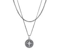 KUZZOI Herren Layer Erbskette Kompass 925 Silber Grau