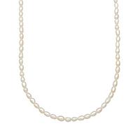 Kuzzoi Herren Silber Halskette mit Süßwasserperlen (4-4.5 mm) oval geformt, Perlenkette für den Mann in 925 Sterling Silber, Unisex Halskette mit Perlen, Länge 42 + 5 cm