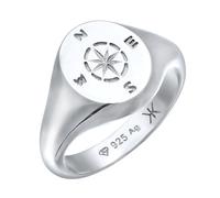 Kuzzoi Herren Silber Ring mit Kompass Windrose Symbol 925 Silber | Maritimer Siegelring für den Mann in der Ringgröße 60 - 66