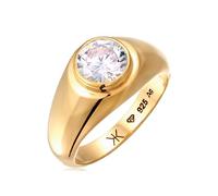 Kuzzoi Herren Silber Ring mit Zirkonia aus 925 Silber 24K Vergoldet Siegelring mit Stein für den Mann in der Ringgröße 56