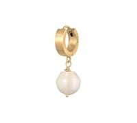 Kuzzoi Herren-Ohrring Creole mit Perle, Single Scharnier Creole (13mm) rund, Goldener Ohrring für Männer mit Süßwasserperle, 1 Stück Ohrhänger aus 925 Sterling Silber vergoldet