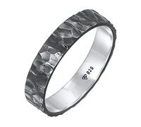 Kuzzoi Herrenring (4 mm) Massiv Handgefertigt, Bandring für Männer aus oxidierten 925 Sterling Silber, Ehering Verlobungsring Freundschaftsring, Herren Ring gehämmert, Ringgröße 60