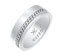Kuzzoi Herrenring Bandring für Männer mit Panzerketten Element oxidiert, Breiter Silberring (8 mm) poliert, Ring für Herren aus 925 Sterling Silber, Ringgröße 66