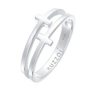 Kuzzoi Herrenring mit Kreuz Design poliert, Moderner Kreuzring (10 mm) für Männer aus 925 Sterling Silber, Silberring mit doppelten Kreuz Symbol, Ringgröße 66, 0605861922_66