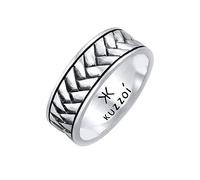Kuzzoi Herrenring oxidiert, Bandring massiv (7 mm) in 925 Sterling Silber, Vintage Herren Schmuck Accessoire mit Fischgräten Struktur, Markanter Ring für Männer in der Ringgröße 60-66, 0601512921 (54)