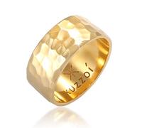 Kuzzoi Herrenring vergoldet im Hammerschlag Design, Bandring massiv 10 mm breit in 925 Sterling Silber, Silberring goldfarben gehämmert, Ring für Männer im Biker Look, Ringgröße 64, 0604972820_64