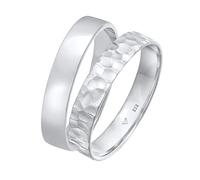 Kuzzoi Herrenringe Ring Set Silber, 2 Stück Bandringe poliert 925 Sterling Silber, Silberringe für Männer Basic und Hammerschlag Look, Silber Ring Set Herren, Ringgröße 62, 0606480722_62