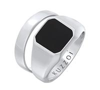 Kuzzoi Herrenringe, Siegelring mit Emaille (12 mm) und Klassischer Bandring (4.5 mm) in 925 Sterling Silber, 2 Silberringe für Männer, Ring Set Herren, Ringgröße 64, 0606961022_64