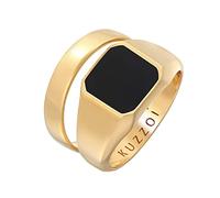 Kuzzoi Herrenringe, Siegelring mit Emaille (12 mm) und Klassischer Bandring (4.5 mm) in 925 Sterling Silber, 2 Silberringe für Männer, Goldenes Ring Set Herren, Ringgröße 60, 0606751022_60