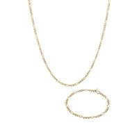 KUZZOI Kette Armband Herren Figaro Design 925 Sterling Silber golfarben