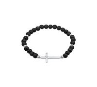 KUZZOI Lava Perlen Schwarz Kreuz 925 Silber 19 Herren
