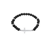 KUZZOÍ Armband Lava Perlen Schwarz Kreuz 925 Silber, schwarz Schwarz