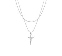 Kuzzoi Halskette Herren 925 Silber mit Kreuz Anhänger (28 mm) Kruzifix Layer Kette für den Mann Kettenlänge 50 + 55 cm, 0111661723