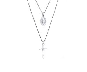 KUZZOI Layer Marienbild Kreuz 925 Sterling Silber 55 Herren