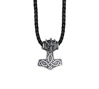 KUZZOI Halskette Leder Keltischer Knoten Thor's Hammer 925 Silber Herrenschmuck Kette Produkte (1.0 pieces)
