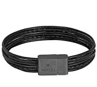 KUZZOI, Armband Leder 6-Reihig Magnet Basic 925 Silber Oxidiert in schwarz, für Herren Gr. 23 cm