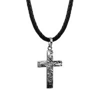 Kuzzoi Männer Lederhalskette mit Kreuz Anhänger aus massiven 925 Sterling Silber, Kette aus geflochtenem Rinderleder in schwarz, Dicke 5,5mm, markante exklusive Herren Ketten mit Anhänger ZOI-001-50