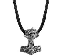Kuzzoi Männer Lederhalskette mit Thors-Hammer Anhänger aus massiven 925 Sterling Silber, Kette aus geflochtenem Rinderleder in schwarz, Dicke 5,5mm, Exklusive Herren Ketten mit Anhänger ZOI-003-50