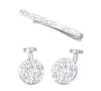 Kuzzoi Manschettenknöpfe Coin Design & Krawattennadel für Herren im gehämmerten Look, Herren Accessoire Set aus 925 Sterling Silber, Stilvolles Männer Geschenk für Hochzeit und Geburtstag (Silber)