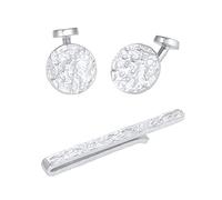 Kuzzoi Manschettenknöpfe Coin Design & Krawattennadel für Herren im gehämmerten Look, Herren Accessoire Set aus 925 Sterling Silber, Stilvolles Männer Geschenk für Hochzeit und Geburtstag