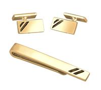 Kuzzoi Manschettenknöpfe & Krawattennadel für Herren im goldenen Design, Herren Accessoire Set aus 925 Sterling Silber vergoldet mit Emaille Details, Männer Geschenk für Hochzeit und Geburtstag