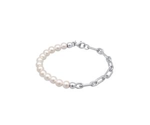 KUZZOI Muschelkernperlen Gliederkette 925 Sterling Silber 21 Damen