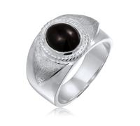 Kuzzoi Ringe - Ring Siegelring Schwarz Onyx 925 Sterling Silber - Gr. 60 MM - in Silber - für Damen