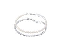 KUZZOI Set Panzerkette Süßwasserzuchtperlen Weiß 925 Sterling Silber 19 Herren