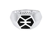 Kuzzoi Siegelring Herrenring Hexagon Design, Emaille Ring schwarz Massiv, 12 mm breit in 925 Sterling Silber, Basic Silberring Logo, Ring für Männer in der Ringgröße 62, 0606981520_62