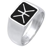 Kuzzoi Siegelring Herrenring, massiv 14 mm breit in 925 Sterling Silber, schwarz Emaille Logo, Ring für Männer in der Ringgröße 60 - 66, 0601860719 (64 (20.4))
