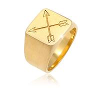 Kuzzoi Siegelring Herrenring massiv 15 mm breit in 925 Sterling Silber vergoldet, Biker Ring mit Pfeilen graviert, Ring für Männer in der Ringgröße 60, 0603690520_60