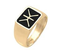 Kuzzoi Siegelring Herrenring, massiver Ring (14 mm) für Herren in 925 Sterling Silber vergoldet, Edles Emaille Logo schwarz, Goldener Ring für Männer, Ringgröße 62, 0602521521_62