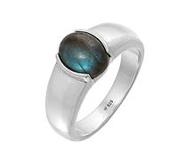 Kuzzoi Siegelring Herrenring mit Labradorit Stein, 925 Sterling Silber poliert, massiver Silberring mit Edelstein (10 mm) oval, Ring für Männer, Ringgröße 62, 0611211021_62