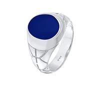 Kuzzoi Siegelring Herrenring oval Emaille blau massiv 13 mm 925 Silber | Silberring verziert schwarz oxidiert Ring für Männer Ringgröße 54 66